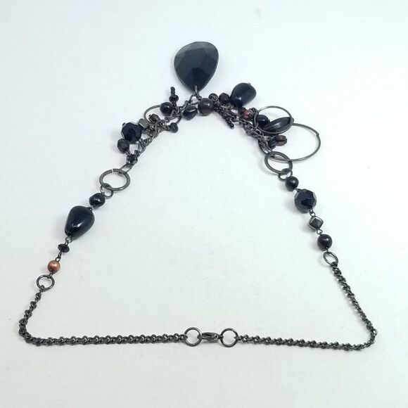 Vintage Black Beaded Chain Necklace, Drop Shape Pendant, Statment Moody Estate - Picture 2 of 5
